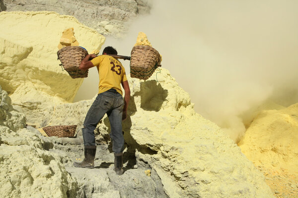 Sulphur mines Kawah Ijen in East Java