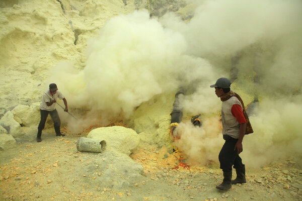 Sulphur mines Kawah Ijen in East Java