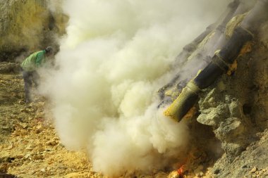 Mayın Kawah Ijen'de Doğu Java, Endonezya-sülfür