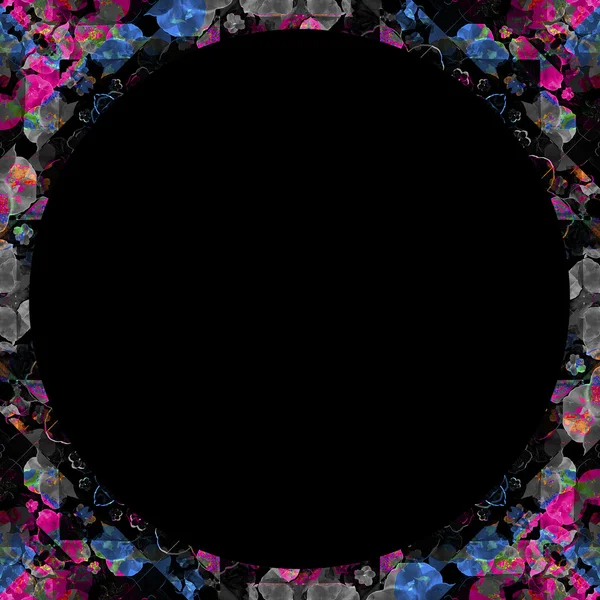 華やかなコラージュ パターンのフレームと黒の背景 — ストック写真