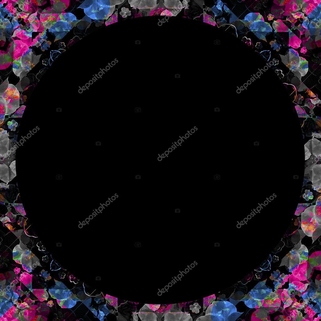 Black Background With Ornate Collage Pattern Frame Stock Photo Black Background With Collage Decorative Ornate Pattern Mosaic Circle Border In Mixed Colors Photo By Danflcreativo
