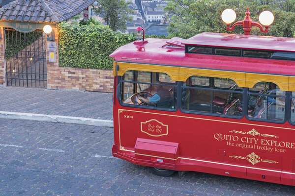Touristic Bus at Cobblestone Street