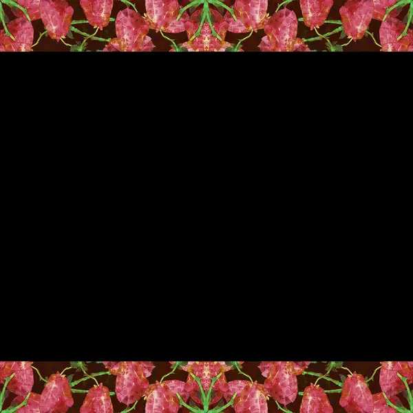 Fondo nero con bordi floreali collage — Foto Stock