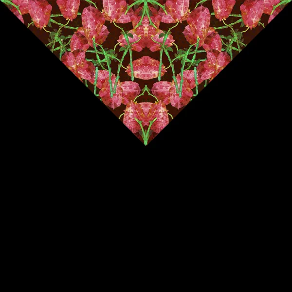 Fondo negro con bordes de collage floral triangular — Foto de Stock