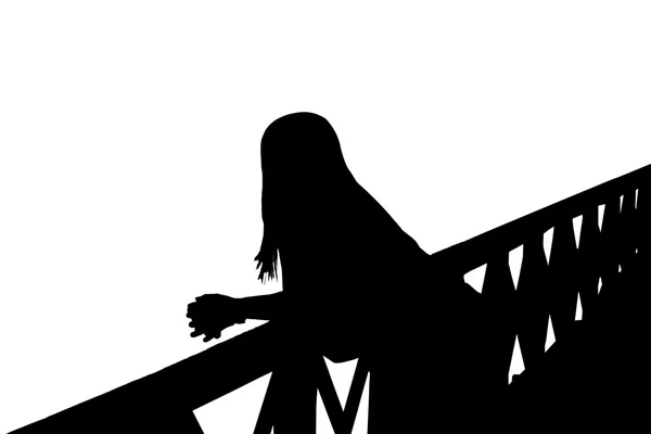 Silhouette donna sul ponte — Foto Stock