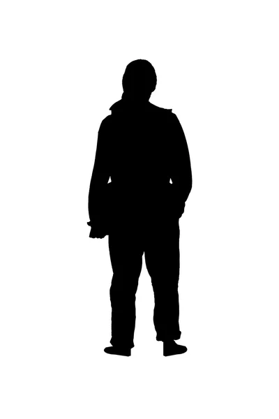 バッグのシルエットを持つ男の背面図 — ストック写真