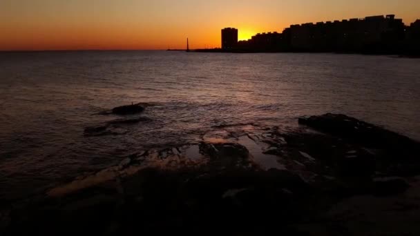 Zonsondergang Stedelijke Kust Nacht Scene Montevideo Stad Uruguay — Stockvideo