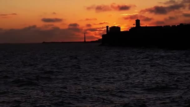 Sunset Városi Tengerparti Éjszakai Jelenet Montevideo Város Uruguay — Stock videók