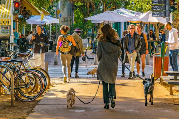 Tel Aviv Israele Dicembre 2019 Persone Che Camminano Famoso Rotschild — Foto Stock