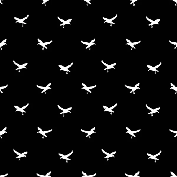 Zwart Wit Grafisch Silhouet Vogels Vliegen Motief Naadloos Patroon Ontwerp — Stockfoto
