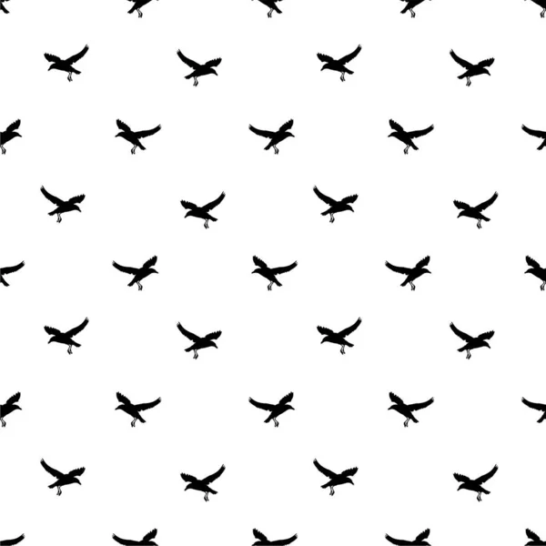 黒と白のグラフィックシルエットの鳥がモチーフシームレスなパターンデザインを飛んで — ストック写真