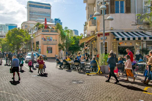 Tel Aviv Israel Diciembre 2019 Calle Peatonal Cobbestone Tel Aviv —  Fotos de Stock