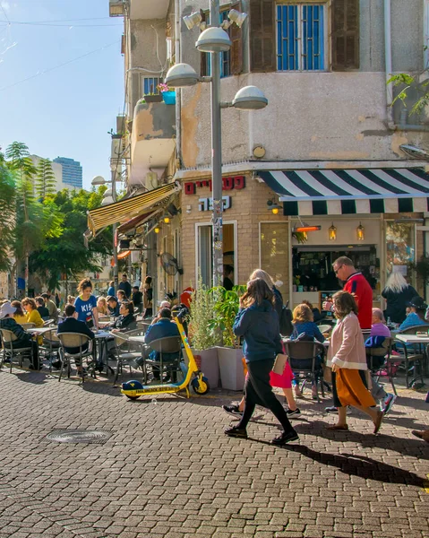 Tel Aviv Israel Grudzień 2019 Cobbestone Pedestrian Street Tel Aviv — Zdjęcie stockowe