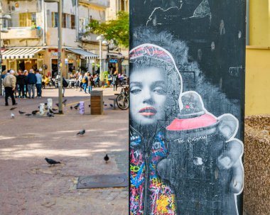 TEL AVIV, ISRAEL, ARALIK - 2019 Marylin, Monroe Graffit tel aviv şehrinin kentsel caddesinde.