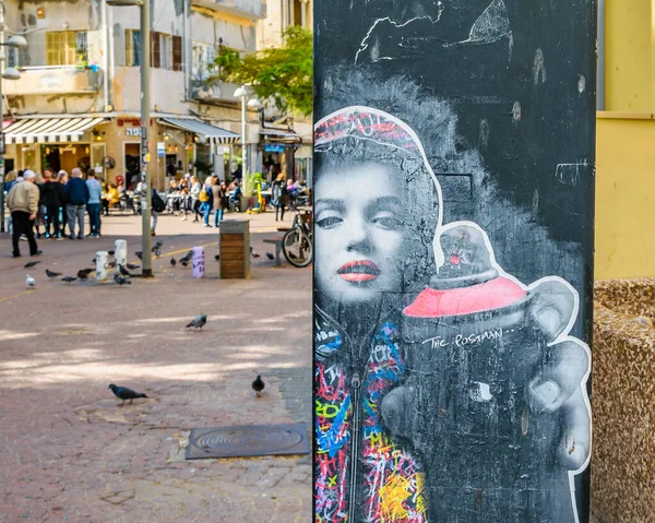 TEL AVIV, ISRAEL, ARALIK - 2019 Marylin, Monroe Graffit tel aviv şehrinin kentsel caddesinde.