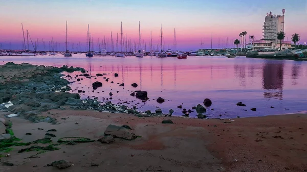 Сцена Заката Небольшом Порту Районе Бусео Городе Montevideo Uruguay — стоковое фото