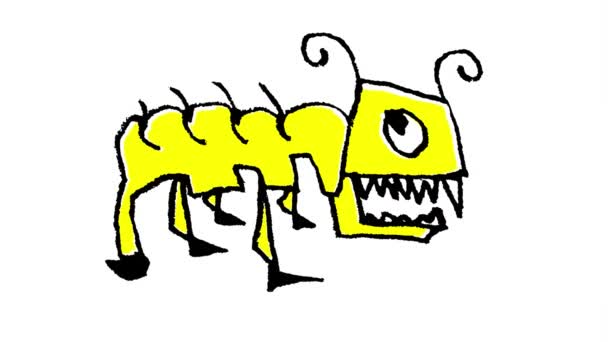 Comic Skitchy Παιδιά Στυλ Μυρμήγκι Darwing Απομονώνονται Λευκό Φόντο — Αρχείο Βίντεο