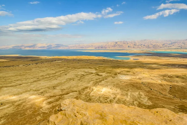 Vista Aérea Desierto Paisaje Rocoso Parque Nacional Masada Israel — Foto de Stock