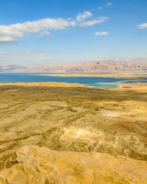 Vista Aérea Desierto Paisaje Rocoso Parque Nacional Masada Israel — Foto de Stock