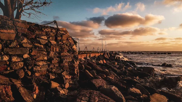 Paisagem Tarde Cena Costeira Parque Beira Mar Montevideo Cidade Uruguai — Fotografia de Stock