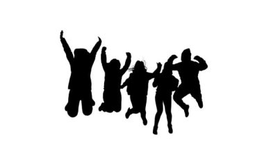 Siyah siluetler çizen bir grup insan