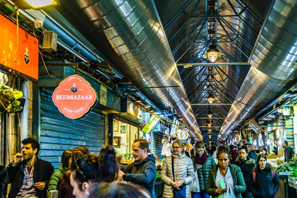 Jerusalem Israel Grudzień 2019 Wewnętrzna Scena Nocna Targu Yehuda Mahane — Zdjęcie stockowe