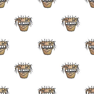 Sketchy tarzı canavar baş görünümü motifsiz desen