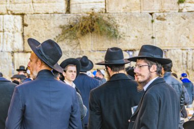 JERUSALEM, ISRAEL, ARALIK - 2019 - Ünlü ağlama duvarı, eski Kudüs şehri 