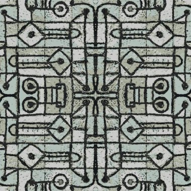 Dijital soyut geometrik, soğuk renklerde etnik stil vektör tasarımı