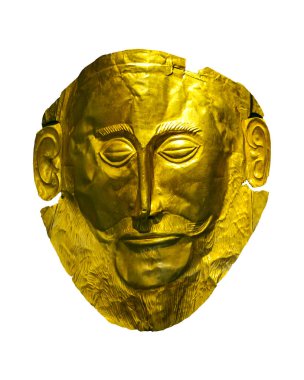Beyaz fotoğrafta izole edilmiş ünlü agamemnon maskesi