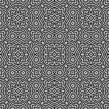 Koyu ve karmaşık geometrik dikiş desenleri altın ve siyah renklerde tasarlandı