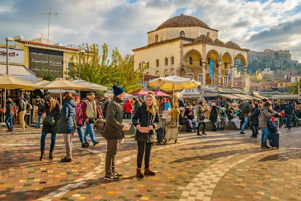 Atheny Grecja Styczeń 2020 Scena Miejska Słynnym Placu Klasztornym Miasto — Zdjęcie stockowe
