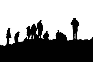 Rocky Hill 'in tepesindeki kalabalık izole edilmiş grafik silueti