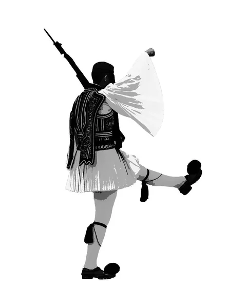 Evzon Soldier Graphic Silhouette Changing Guard Isolated White Background — 스톡 사진