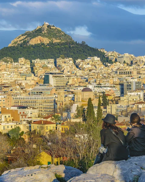 Vista Aérea Paisagem Urbana Athens Alto Colina Philopappos Ponto Vista — Fotografia de Stock