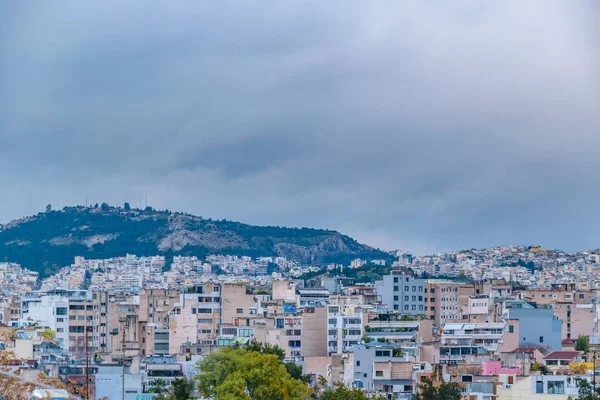 Flygfoto Stadsbild Utlänningar Från Toppen Philopappos Kulle Berömd Akropol Synvinkel — Stockfoto