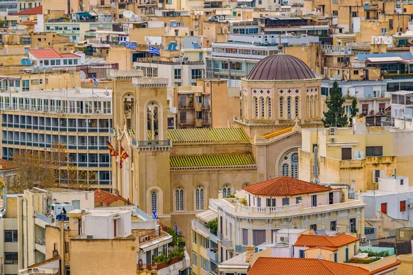 Vista Aérea Del Paisaje Urbano Athens Desde Cima Colina Philopappos —  Fotos de Stock
