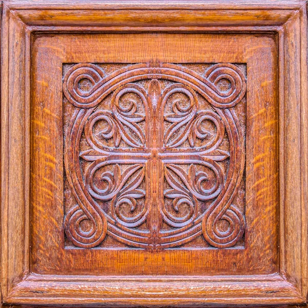 Drewniane Ozdoba Symbol Sztuki Szczegółowo Drzwi — Zdjęcie stockowe