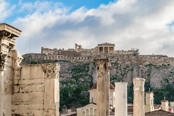 Vista Exterior Las Ruinas Biblioteca Del Emperador Adriano Acrópolis Athens —  Fotos de Stock