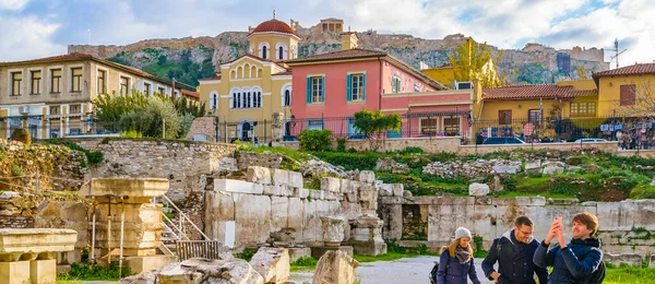 Atenas Grecia Diciembre 2019 Vista Exterior Las Ruinas Biblioteca Del —  Fotos de Stock