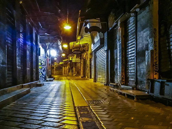 Athens Greece January 2020 Empty Urban Night Scene Monastiraki Flea — Stock Photo, Image