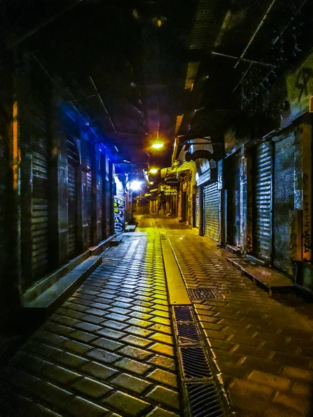 Афины Греция Январь 2020 Пустая Ночная Городская Сцена Блошином Рынке — стоковое фото