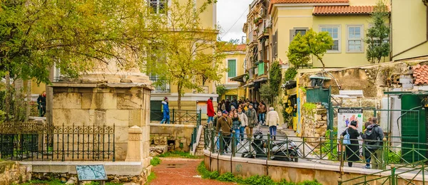 Atheny Grecja Grudzień 2019 Scena Miejska Słynnej Dzielnicy Plaka Ateny — Zdjęcie stockowe