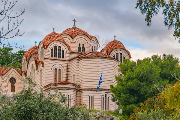 Vista Esterna Chiesa Stile Bizantino Atenei Grecia — Foto Stock