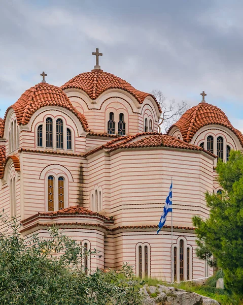 Vista Esterna Chiesa Stile Bizantino Atenei Grecia — Foto Stock