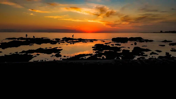 Coucher Soleil Urbain Sur Côte Scène Silhouette Montevideo Ville Uruguay — Photo