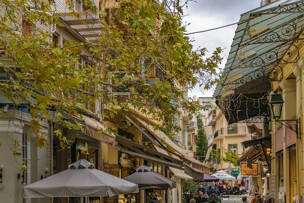 Athen Griechenland Januar 2020 Städtische Winterszene Typischen Touristischen Restaurants Bezirk — Stockfoto