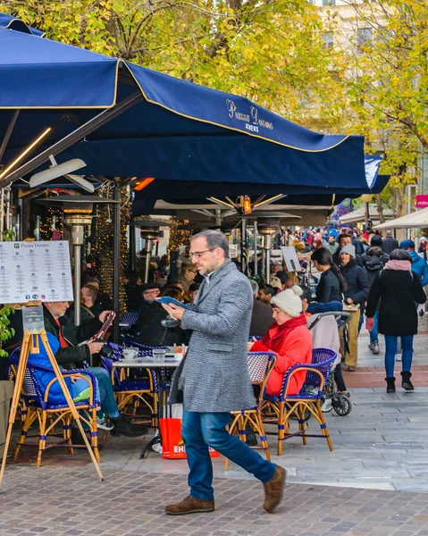 Athen Griechenland Januar 2020 Städtische Winterszene Typischen Touristischen Restaurants Bezirk — Stockfoto