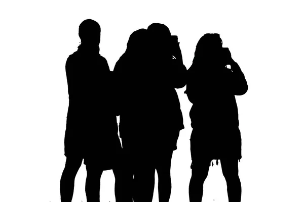 Geïsoleerd Grafisch Silhouet Groep Mensen Die Foto Maken — Stockfoto