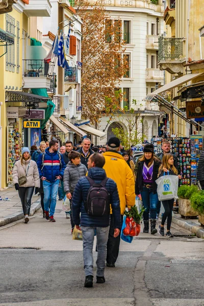 Atheny Grecja Grudzień 2019 Miejska Zimowa Scena Dzielnicy Plaka Ateny — Zdjęcie stockowe